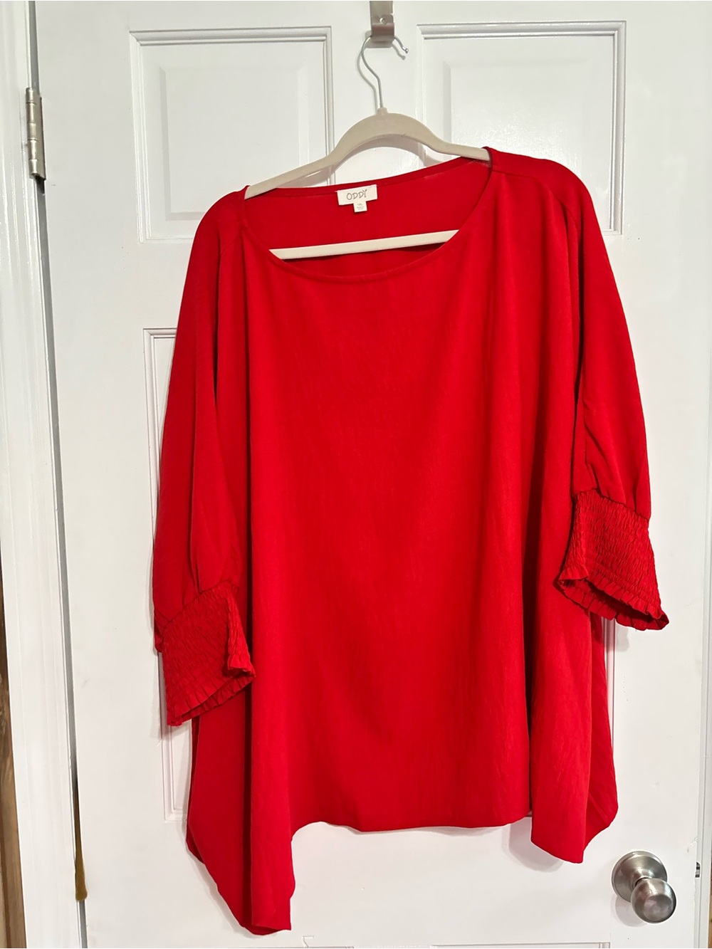 ODDY Red Scoop-Neck Tunic with Smocked Cuffs